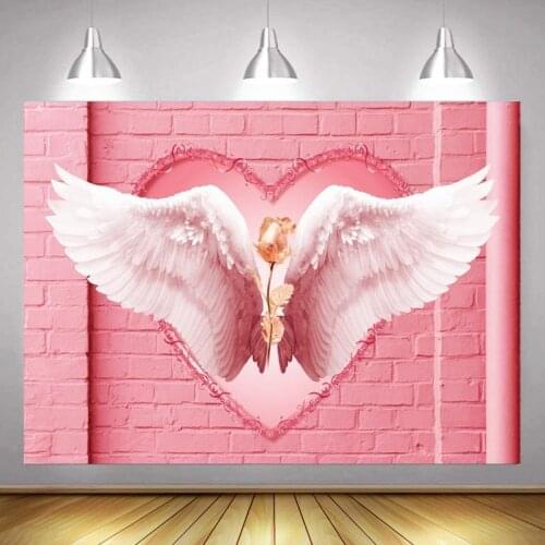 Little Princess White Angel Wings Pink Wall Background Girl Birthday Party Scene Decorated Photo Studio Photography Cloth