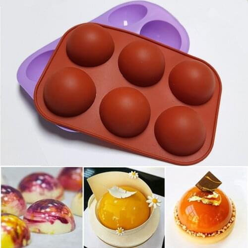 6-Cavity DIY Cake Mould Silicone Cake Mold Semi Sphere Baking Mould DIY Ice Tray for Chocolate Jelly Candy Muffin Kitchen Tool