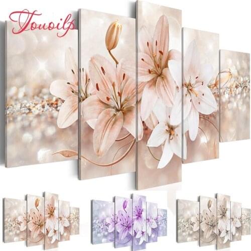 TOUOILP Full Square/Round Drill 5D DIY 5pcs Diamond Painting "5 Panels Lily Flower" Embroidery Cross Stitch 5D Home Decor Gift