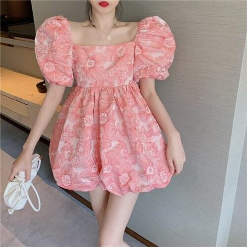YUZACDWX summer dress 2021 French retro pink bud dress Women sweet puffy dress high quality vestidos mujer