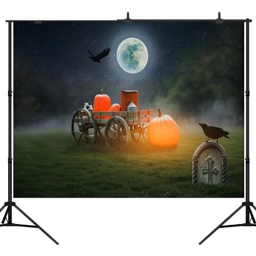 Lyavshi photography background Halloween moon night sky Tombstone pumpkin backdrop photo shoot prop photobooth