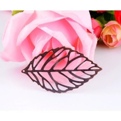MIAOCHI 50Pcs Copper Tone Filigree Leaf Metal Crafts Decoration DIY Findings 54x32mm J0027