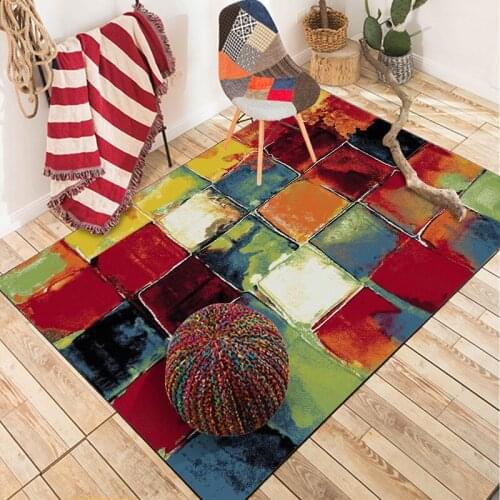 Fashion Abstract Yellow Red Green Yellow Multicolor Color Square Oil Painting Bedroom Door Living Room Kitchen Floor Mat Carpet