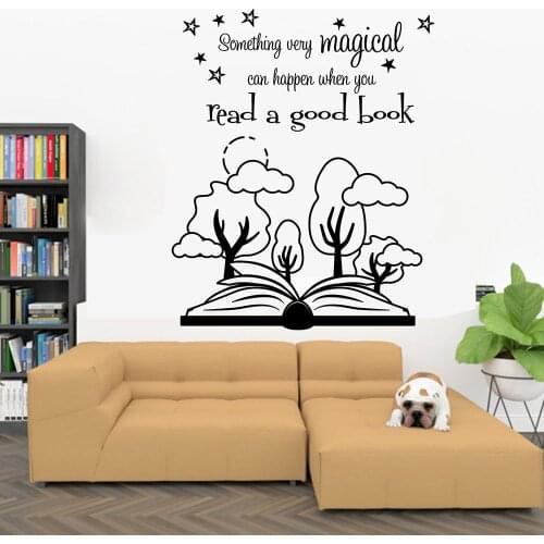 Cartoon Forest Wall Decal Read A Book Quotes Vinyl Window Sticker Study Reading Room Library Interior Decor Removable Mural Q998