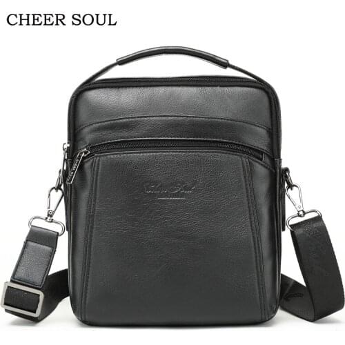 CHEER SOUL Genuine Leather Messenger Bag Men Shoulder Bag Travel Crossbody Bags For Men iPad Bags Male Business Handbags Bolsa