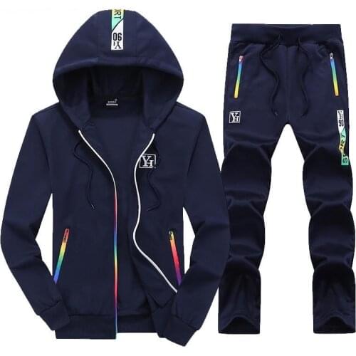 2019 autumn mens sports suit mens hoodie casual color zipper Slim sportswear personality printing men street jogging sports set