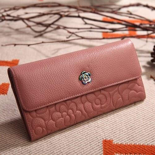2020 New Ladies Genuine Leather Wallet First Leather Korean Version of The Long Wallet Card Bag Coin Purse Clutch Bag