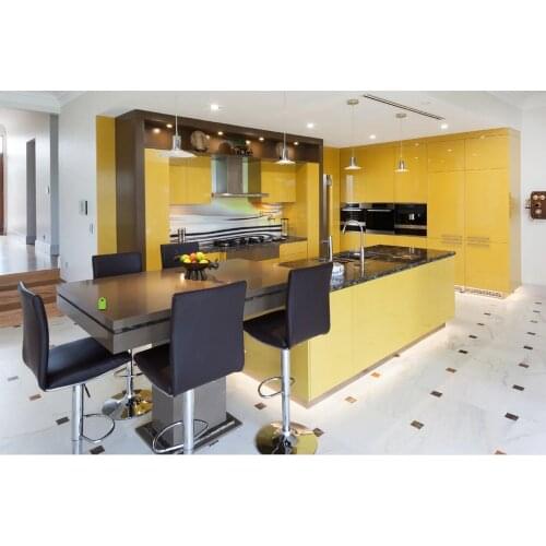 2019 new design kitchen cabinets yellow color modern high gloss lacquer kitchen furnitures L1606053