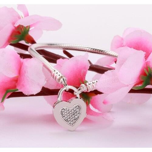 925 Sterling Silver Basic Chain Diamond Inlaid Silver Lock Emperors Heart Bracelet