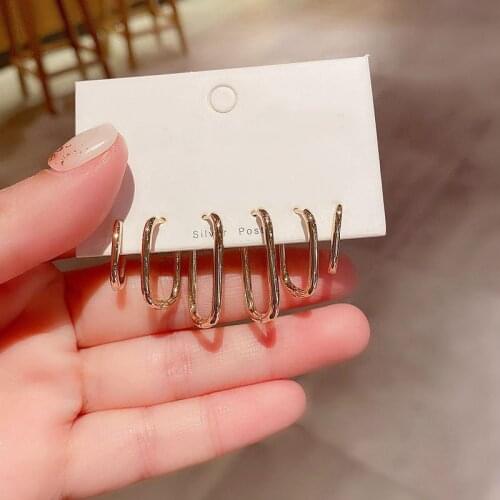 925 Sterling Silver Hoop Earrings Set for Women Oval Shaped 6-piece Earrings Set Party Gifts 2021 New