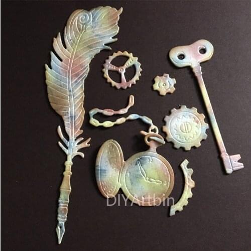 Steampunk feather clock metal cutting dies DIY Embossing Metal Stencil Decorative Dies Cutter scrapbooking frame
