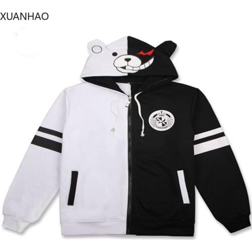 Anime Danganronpa Monokuma Cosplay Costume Unisex Hoodie Sweatshirt Hooded Black White Bear Long Sleeve Daily Casual Coat Jacket