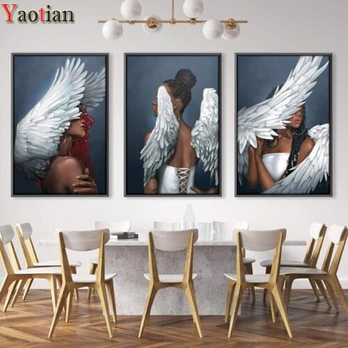 Triptych Diy Diamond Embroidery Nordic Woman Angel wings Diamond Painting Cross Stitch Rhinestone Diamond Mosaic Full Square