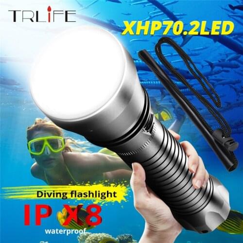 IP8 Waterproof XHP70.2 LED Yellow/White Light Ultra Diving Flashlight 26650 Torch Underwater 100M XHP50 Scuba Diving light