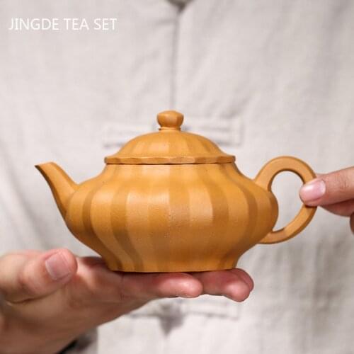 Yixing Authentic Handmade Tea Pot Purple Clay Teapot Kettle Raw Ore Golden Section Mud Teaware Chinese Tea Ceremony 240ml
