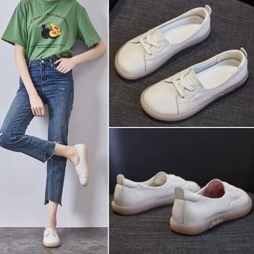 New Style Leather Soft Sole Womens Shoes Single Shoes Nurse Pumps Retro Casual Shoes Sapatos De Mujer White Shoes Size35-41