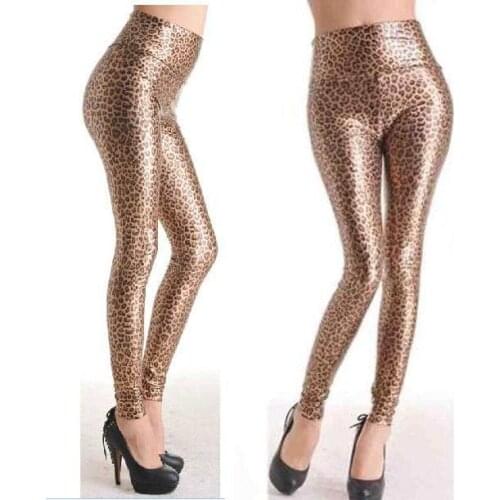 Women Sexy Skinny Faux Leather Snake Leggings High Waist Leopard Print Legging Long Pants