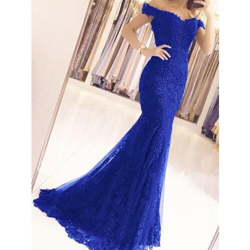 167 Dress 2021 Blue Off-The-Shoulder Natural Mermaid/Trumpet Floor-Length Tulle Long Evening/Women Gowns Beading Free Shipping