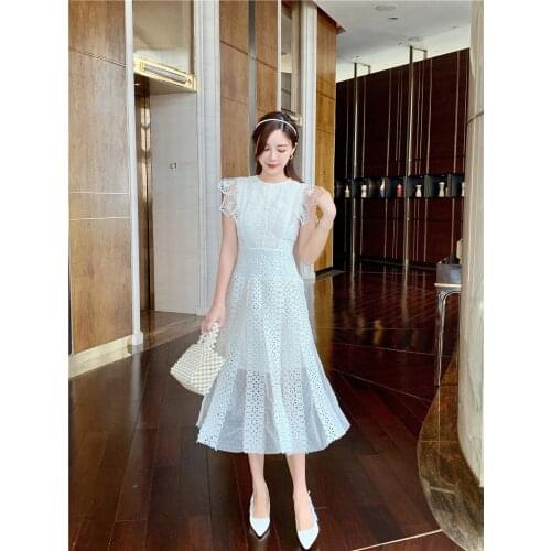 Vintage Elegant Fashion Runway Summer Dress Robe Women Sleeveless Lace Hollow Out Noble and Elegant Patchwork Dress Vestidos