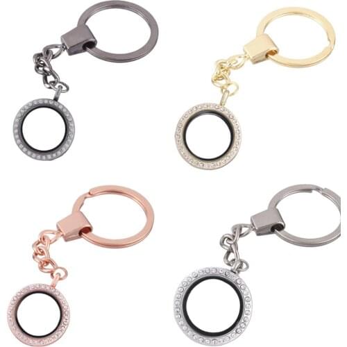1pcs 25mm Round Rhinestone Zinc Alloy Floating charms Locket Keychain DIY Magnetic twist living memory Glass locket Key ring