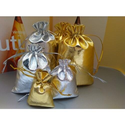10Pcs/lot 11x16 13x18 15x20 17x23cm Golden /silver color Drawstring Organza bag Jewelry Organizer Pouches Jewelry Packaging bags