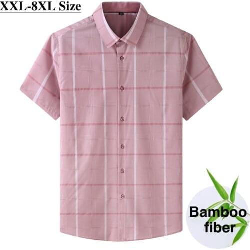 2021 Summer Mens Plaid Short Sleeve Shirt Bamboo Fiber Business Casual High-quality Fashion Brand Shirt Male Plus Size 7XL 8XL