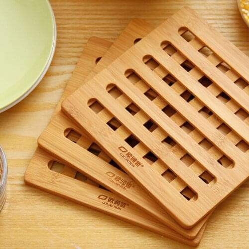 3pcs Kitchen Bamboo Hollow Wooden Coaster Thick Anti-scalding Cartoon Insulation Pad Table Mat Non-slip Pot Mat Bowl Mat Tray
