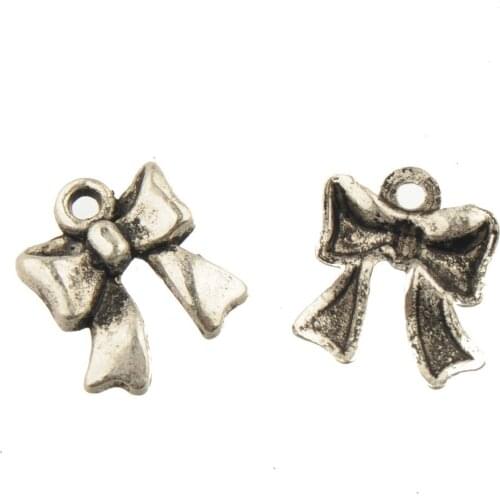 Vintage Silver Charms Necklaces Bracelets Pendants Hairpins Jewels DIY Making Bowknot Metal Accessories For Crafts 17*15mm 40pcs