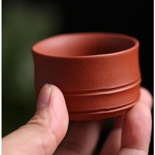 55ml Bamboo Joint Teacup Handmade Zhuni Red Mud Tea Cup Thick Anti-Scalding Chinese Kungfu Tea Set Tea Bowl Chawan Master Cup
