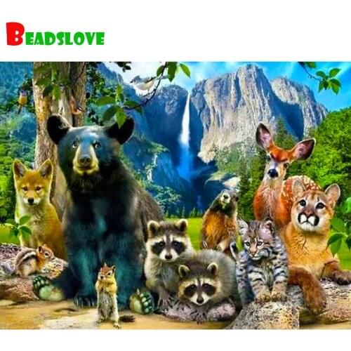 5D square round stone full diamond embroidery Bear leopard raccoon deer animal diamond painting mosaic diy hobby needlework gift