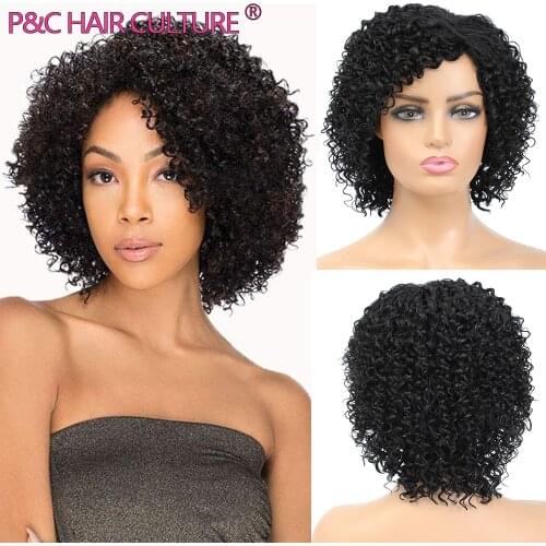 High Quality Synthetic Hair Wig Deep Wave Kinky Curly Water Weave Wigs With Bangs For Black Women Afro African Wig Machine Made