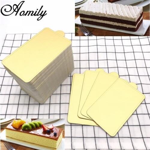 Aomily Gold 100pcs/Set Rectangle Mousse Cake BoardsPaper Cupcake Dessert Displays Tray Wedding Birthday Cake Pastry Decorative