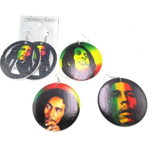 Free Shipping!5pair/lot Bob Marley Wooden Earrings can mixed 4 designs