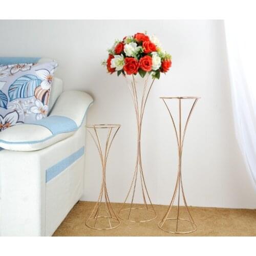 Shiny Gold Flower Stand Bouquet Plinths Iron Column Pillar for Wedding Table Centerpieces Birthday Party Backdrop Road Lead Prop