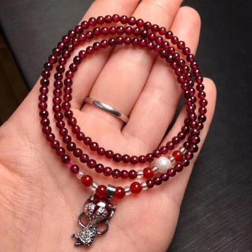 Supply Natural Garnet Three Circle Bracelet Woman Stone Pixiu Fox Charm Tassel Bracelet Jewelry