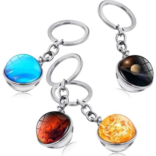 25 Colors Solar System Glass Ball Planet Key Chain Pluto Uranus Neptune Earth Moon Nebula Galaxy Star Keyfob Gifts