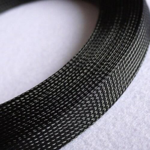 Black PET Nylon Braided Sleeve Tube Ø60 70 80 100mm Three Weave Encryption Telescopic Pipe Wire Protection Sleeve -60℃~125