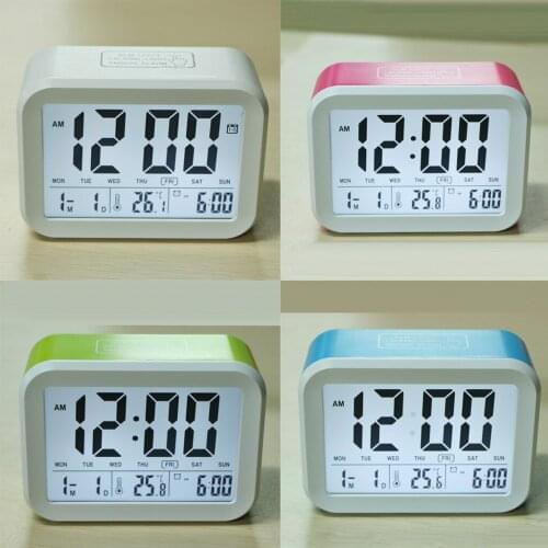 Digital LCD Alarm Clock Voice Control Thermometer Calendar AAA Battery Powered, 4 Colors Choice