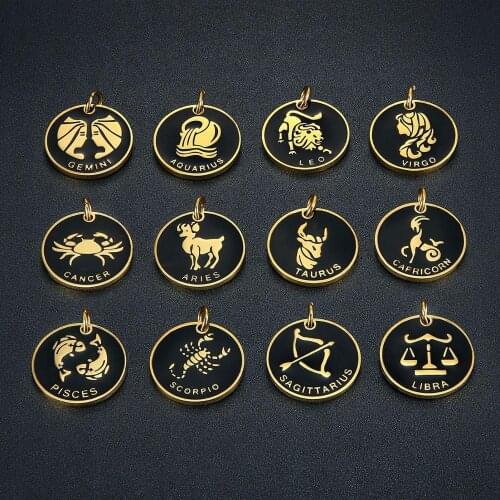 Hip Hop Stainless Steel Double-Sided Twelve Constellation Set Auger Fashion Pendants Necklace