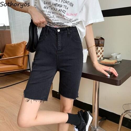 Skinny Denim Shorts Women Solid Black Slim Fit Unisex Chic High Waist Summer All-match Cycling Trousers Ins Fashion Vintage New