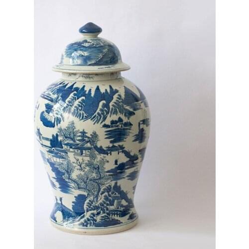 Jingdezhen Porcelain Ginger Jar With Cover Large Blue And White Porcelain ceramic temple jar Antique China Chinese Storage Pot
