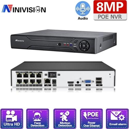 H.265 H.264 5MP 8CH POE CCTV NVR Audio Security Surveillance Video Recorder 8CH 4MP 5MP PoE NVR IEE802.3af For PoE IP Cameras
