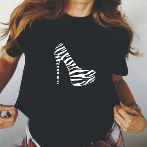 Hipster Tee Shirt Femme Leopard High Heel Shoe Women Tshirt Cotton Casual Summer Harajuku T Shirt Women Tops Camiseta Mujer