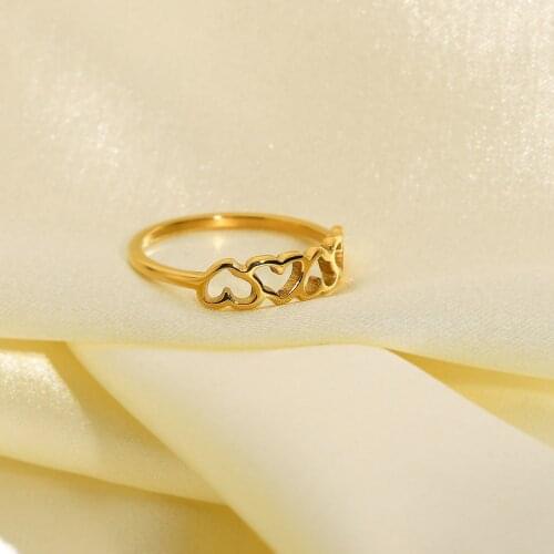18K IP Gold Plateding Stainless Steel Heart Chain Rings Women INS Romantic Hollow Heart Shape Rings Jewelry Accessories