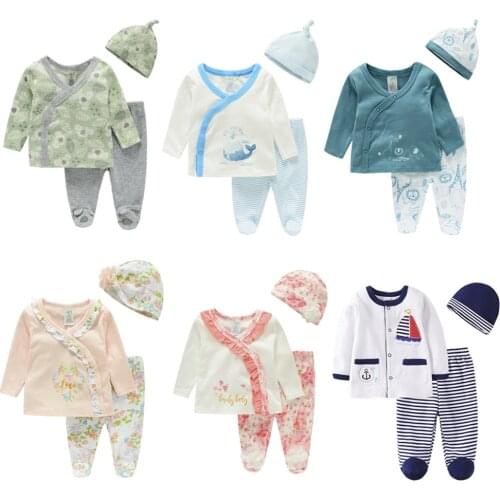 3 Pieces/Set Baby Girl Clothes Set Outerwear+Footed Trousers+Cap Cotton Spring Autumn Baby Boys Clothing Cute Newborn Suit New