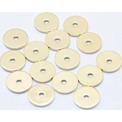50pcs Gold Plated Brass Spacer Beads 10mm Round Flat Loose Beads for Bracelet Jewelry Making DIY Accessories