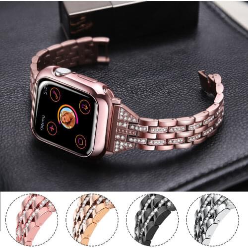 Metal Strap for Apple Watch 6 5 4 SE Band 44mm 40mm Luxury Stainless Steel Diamond Bracelet for iwatch 3 42mm 38mm watchband