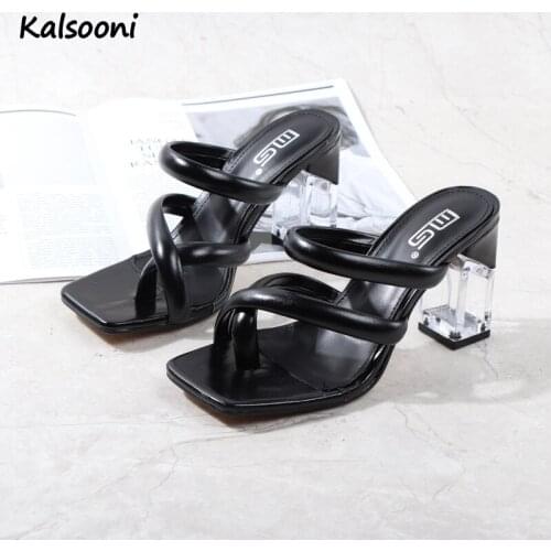 Kalsooni 2021 New Summer One-line sandals Solid color flip flops female sandals sexy large size crystal high heel sandals