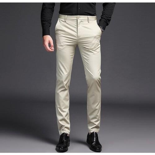 New Cotton Straight Men Long Pants Black Spring Summer Male Classic Wedding Business Casual Stretch Formal Trousers Full Length