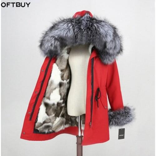 OFTBUY 2021 Waterproof Outerwear Natural Fox Fur Collar Cuffs Real Fur Coat Witner Jacket Women Luxury Brand Streetwear Warm New